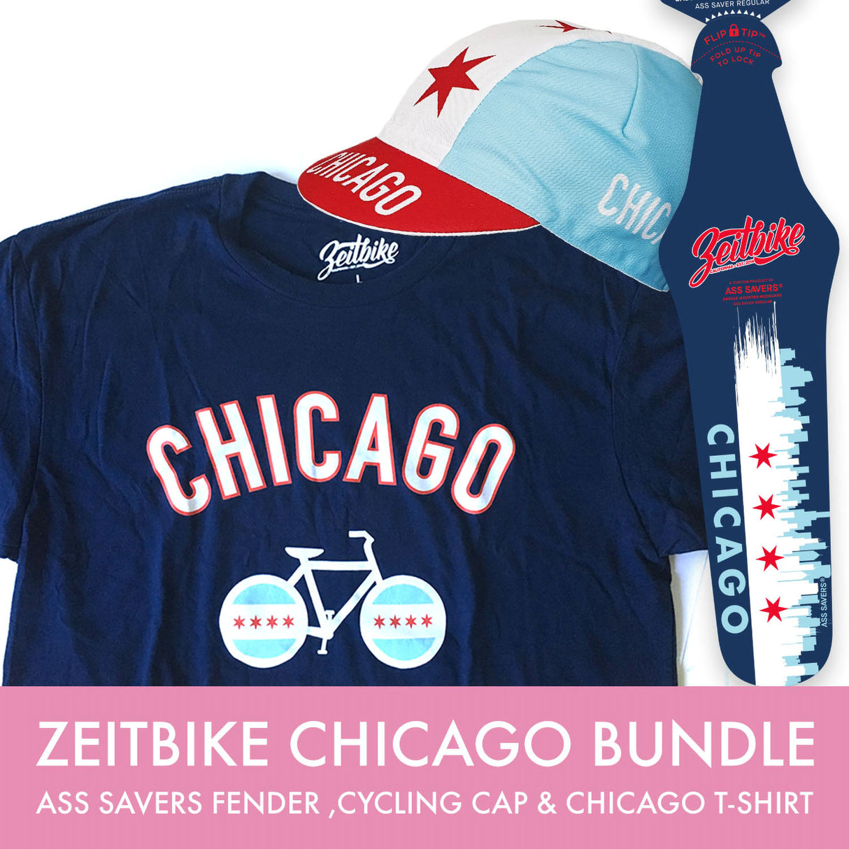 Chicago Value Bundle (T-Shirt, Cycling Cap, & Ass Savers)