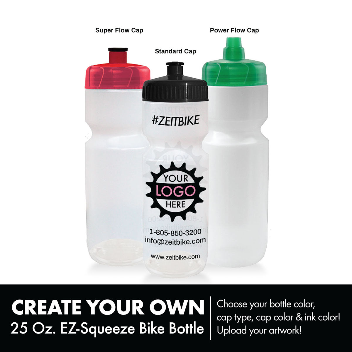ZEITBIKE - Custom Bottles - 25 Oz. EZ-Squeeze Bike Bottles With Your Business Logo (Starting at 150 pcs)