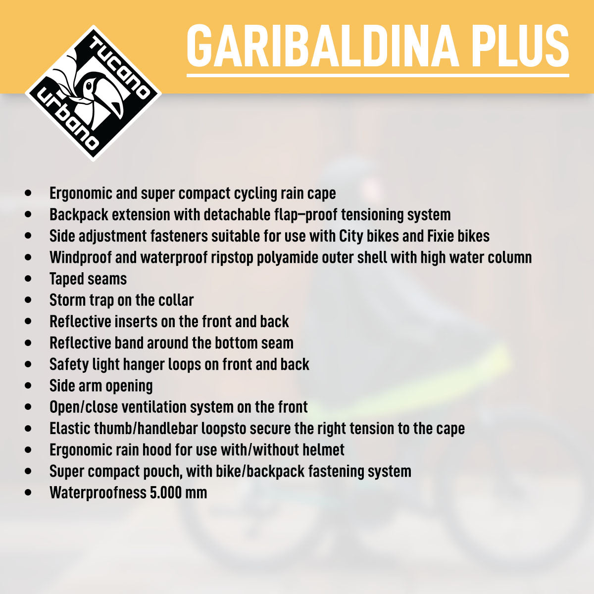 Tucano Urbano - Bicycle Rain Cape - GARIBALDINA PLUS - Airborne Green