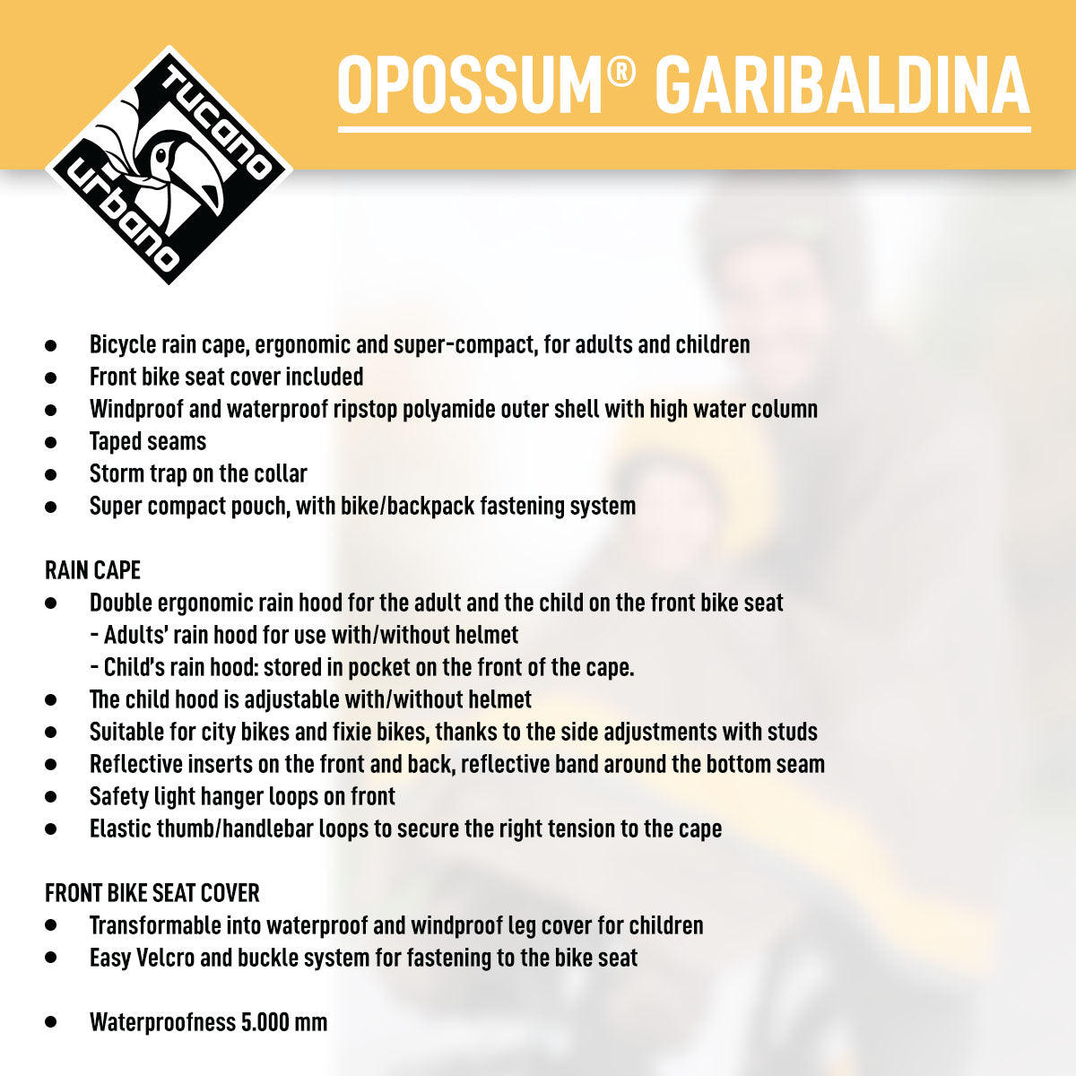 Tucano Urbano - Bicycle Rain Cape - GARIBALDINA OPOSSUM® - Dove–Grey