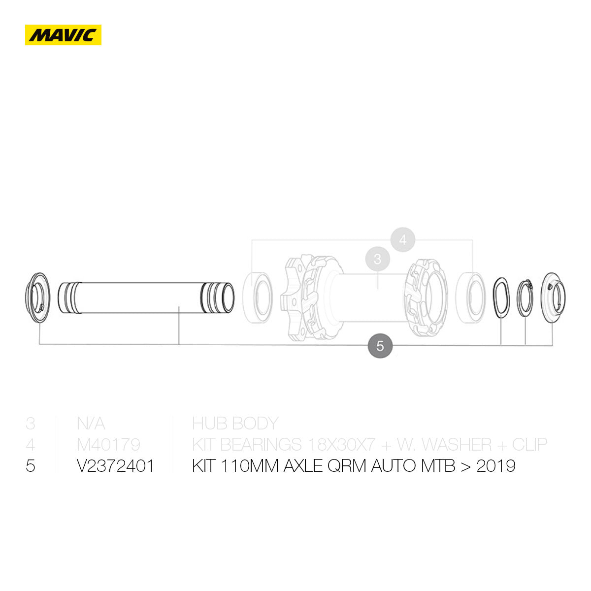 Mavic Crossmax Parts - Wheel Hub - Kit 110mm Axle QRM AUTO MTB