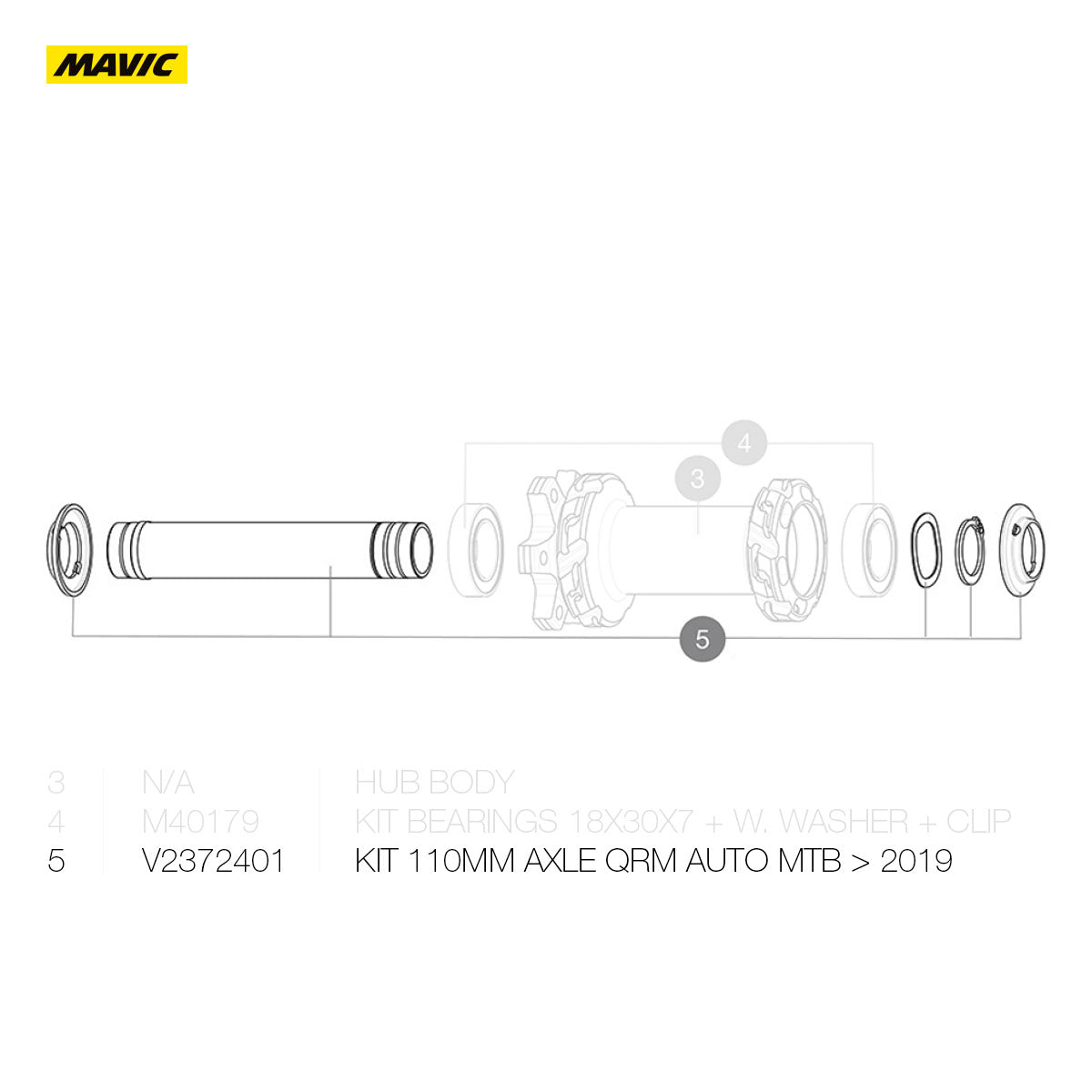 Mavic Crossmax Parts - Wheel Hub - Kit 110mm Axle QRM AUTO MTB (>2019)