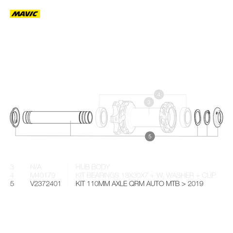Mavic Crossmax Parts - Wheel Hub - Kit 110mm Axle QRM AUTO MTB (>2019)