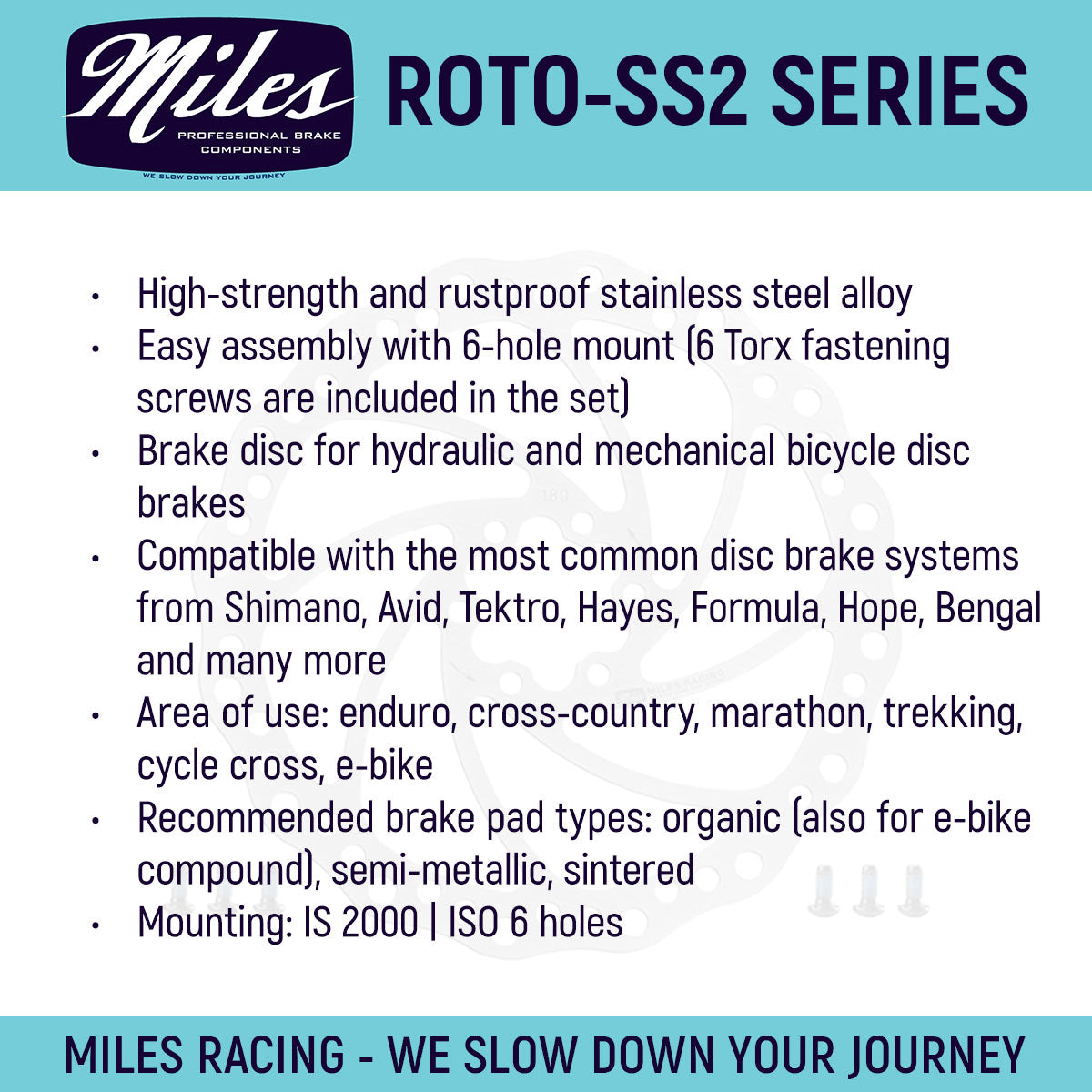 Miles Racing Stainless Rotors - 140mm/160mm/180mm/203mm