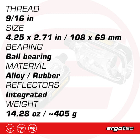 Ergotec - Pedals 608 (9/16" with Reflector | Silver) - ZEITBIKE