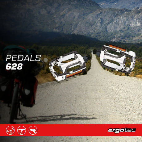 Ergotec - Pedals 628 (9/16'' with Reflector | Silver/Black) - ZEITBIKE