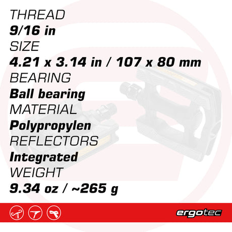 Ergotec - Pedals 857 (9/16'' with Reflector | Black/Grey) - ZEITBIKE