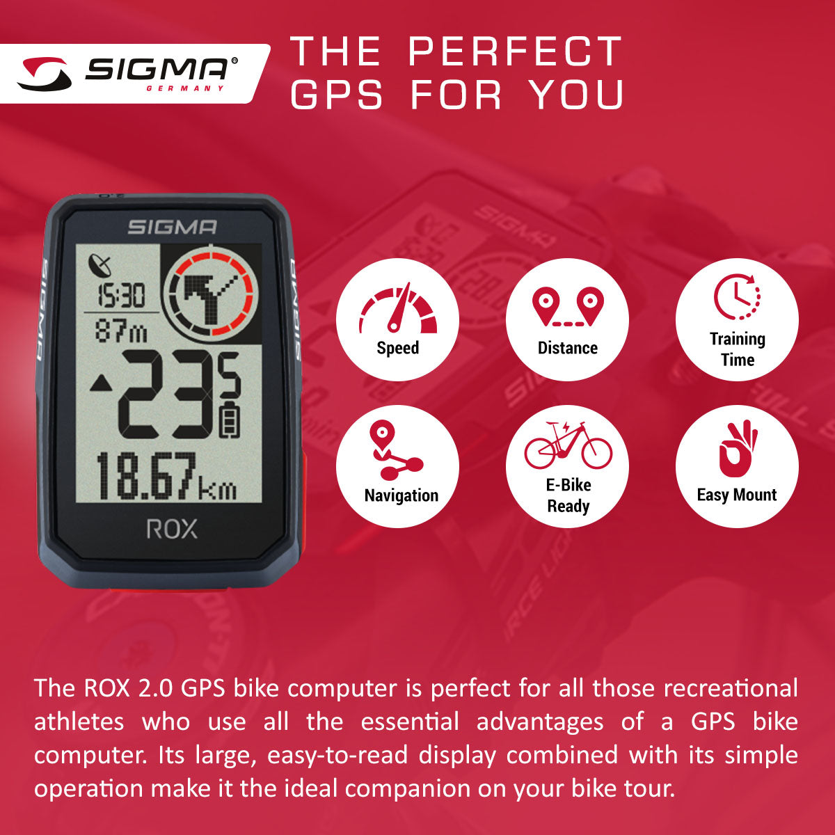 SIGMA GPS Bike Computer - ROX 2.0 Black Top Mount Set