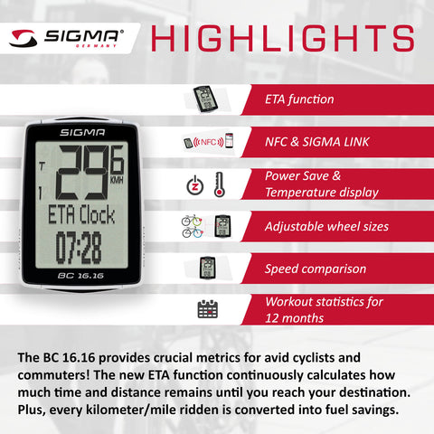 SIGMA Bicycle Computer - BC 16.16 wired – ZEITBIKE