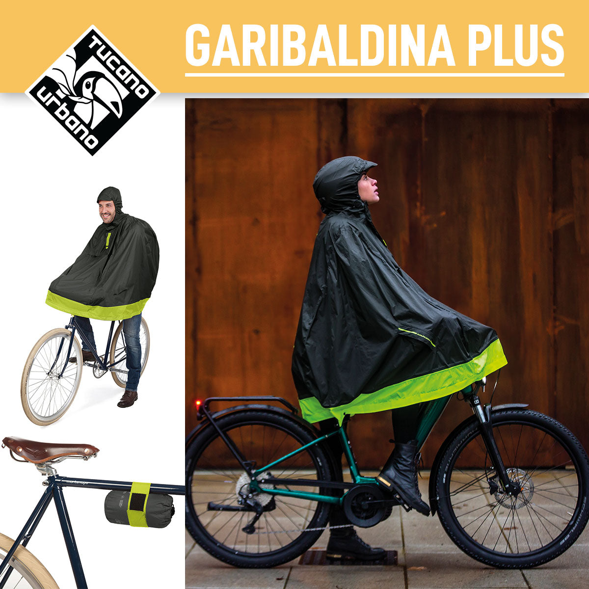 closed pedal cape Tucano Urbano - Bicycle Rain Cape - GARIBALDINA PLUS - Airborne Green
