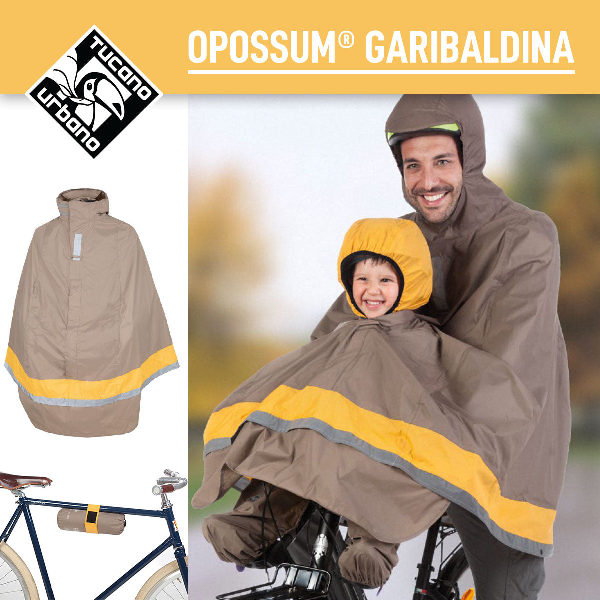 Tucano Urbano -  Bicycle Rain Cape - GARIBALDINA OPOSSUM® - Dove–Grey